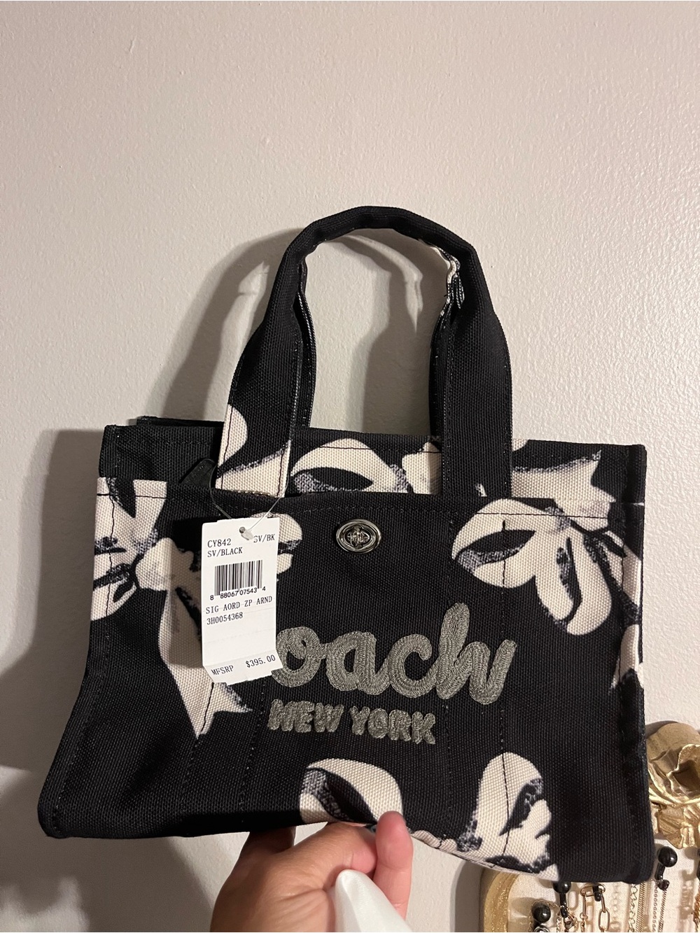 Coach Black and Cream bows Canvas Mini Tote